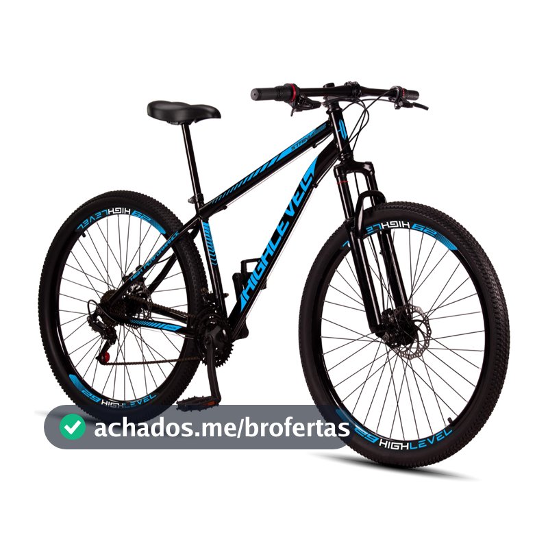 Bicicleta Aro 29 Highlevel Aço Carbono Freios a Disco Suspensão Dianteira 21 Marchas