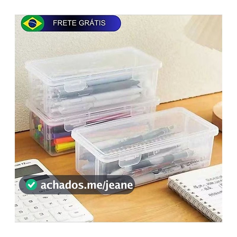 Organizador de mesa escritório para lápis caneta papelaria plástico multiuso com tampa e trava