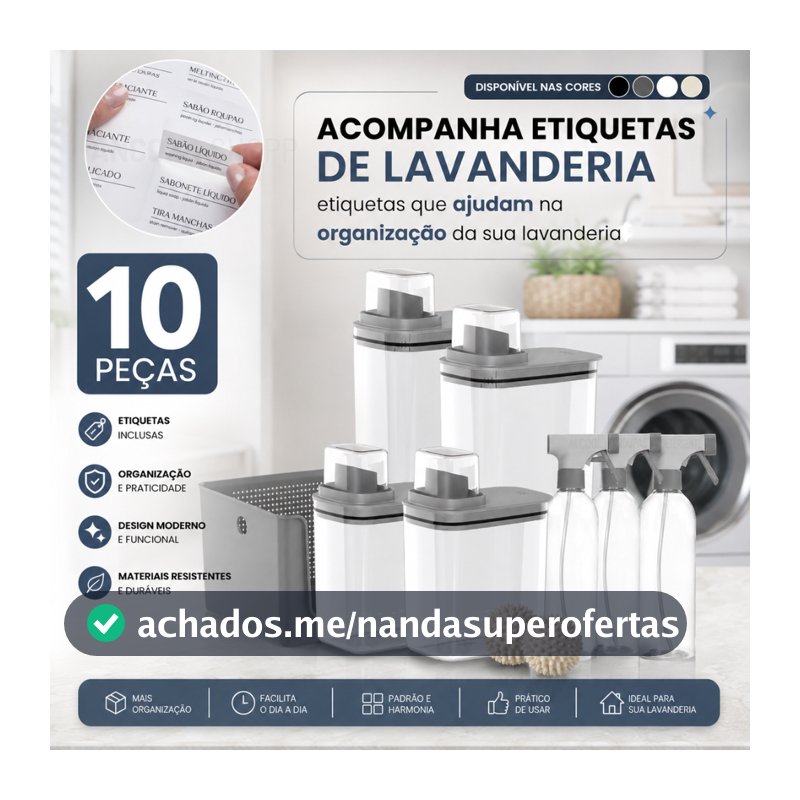 Kit Organizador de Lavanderia 10 Peças Dispenser 1,5L + 2,3L 3 Borrifadores 500ml Cesto 16L 2 Esferas Seca Roupa