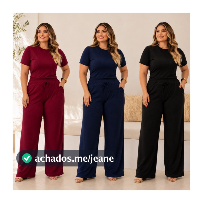 Conjunto Feminino Plus Size Elegante Fresquinho Calça Pantalona e Blusa