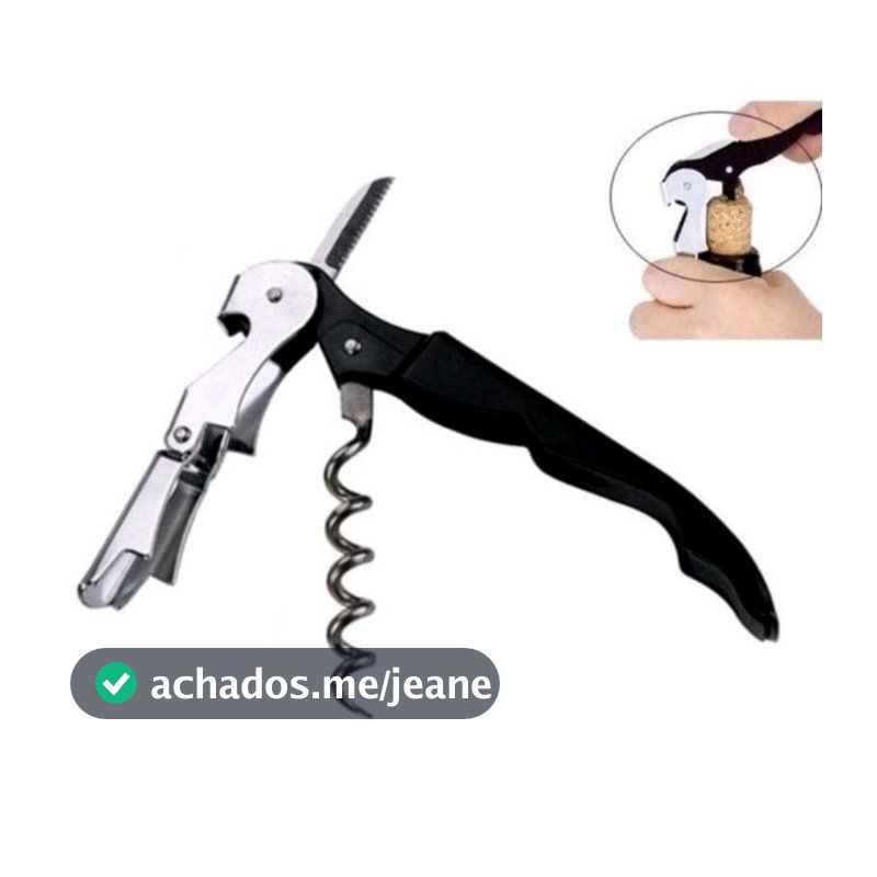 Abridor de Garrafas 12cm Simples Vinho Articulado Prático Metal Preto Saca Rolhas