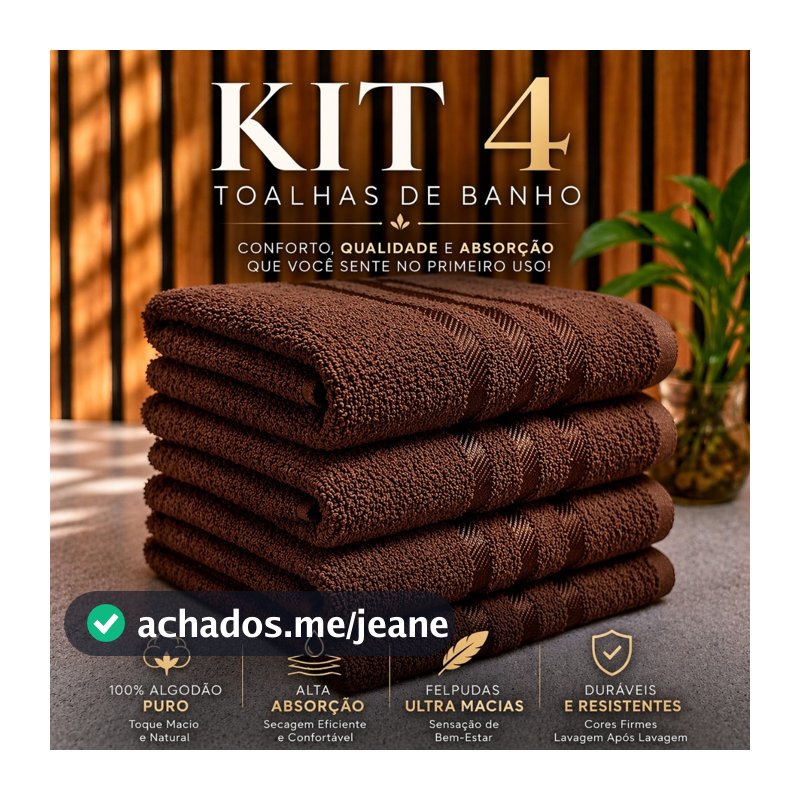Kit 4 Toalhas - Banho Felpudas Ultra Macias 100% Algodão Puro 1,30x65cm Conforto e Qualidade