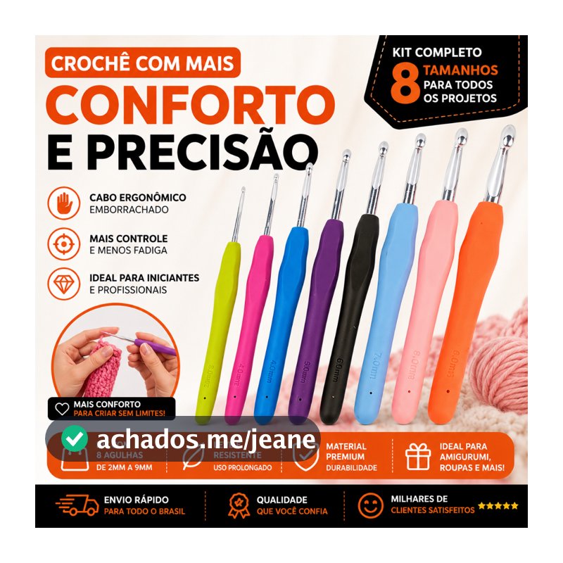 Kit Agulha Barbante Para Crochê Profissional C/8 Peças