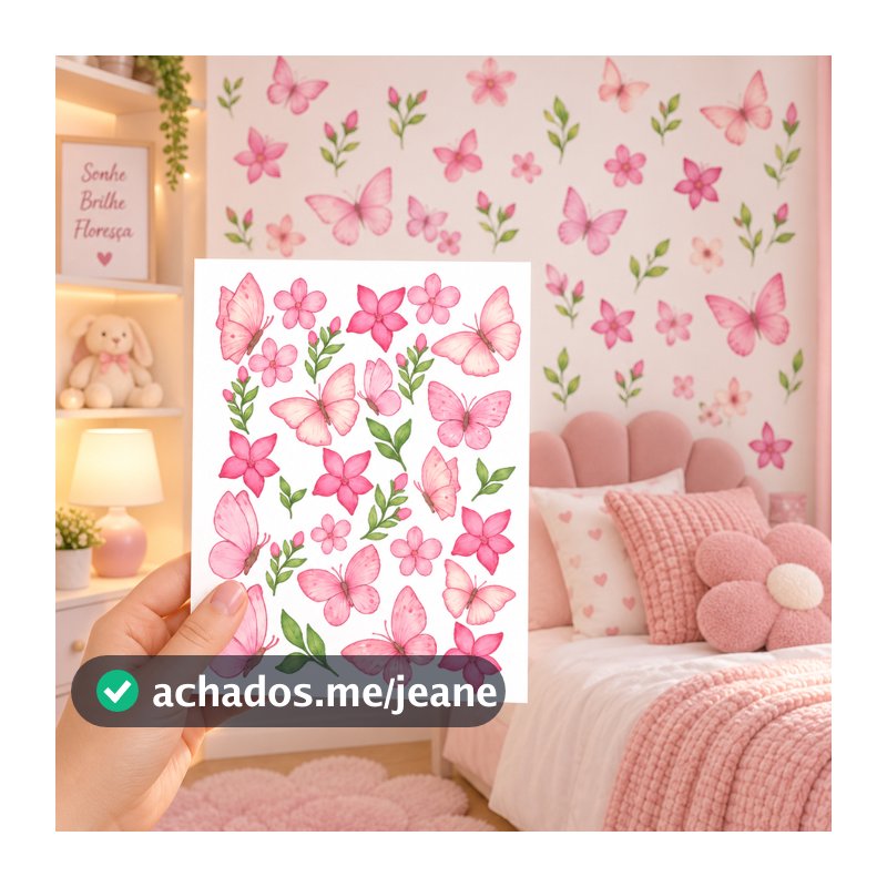 Adesivo de Parede Borboletas e Flores Decoração Delicada para Quarto Infantil Feminino