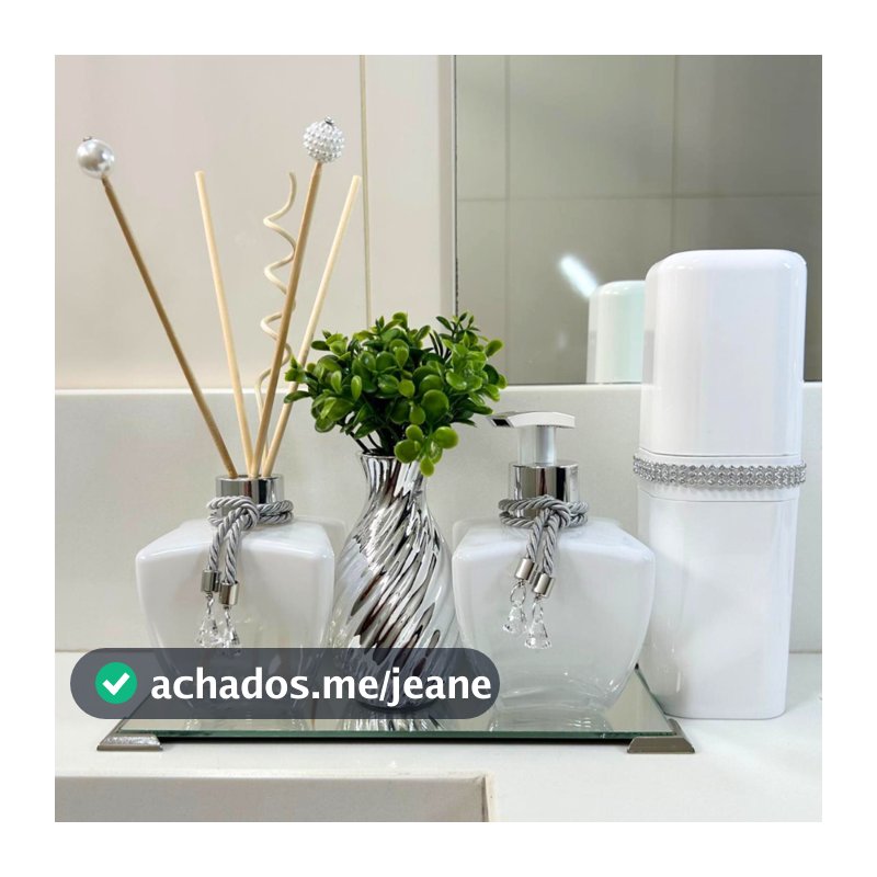 Kit Lavabo Luxuoso Difusor de Aromas Saboneteira Bandeja Espelhada Vaso Decorativo + Lindo Kit de Varetas - K260Prata