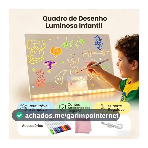Lousa Mágica LED Apagável - Quadro de Mensagens Iluminado, Brinquedo Educativo Infantil 30x20cm