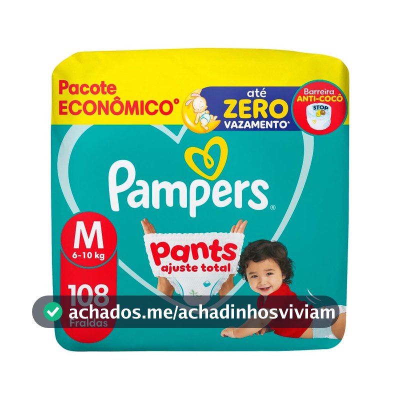 Fralda Pampers Pants Ajuste Total Tamanho M com 108 Unidades Descartáveis Pacote Econômico