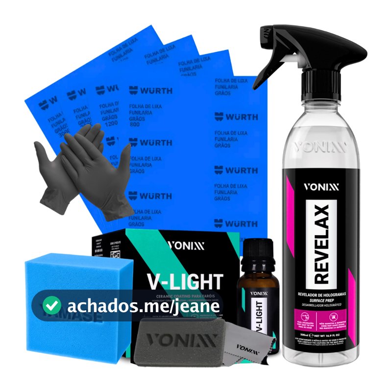 Kit Polimento Farol Revelax Lixa Vitrificador V-Light Vonixx