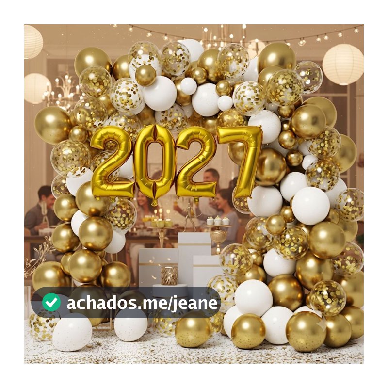Kit Bexiga Balões Festa 2027 Decoração Arco Ano Novo Branco Dourado Cromado Metalizado Réveillon Fim De Ano + Fita