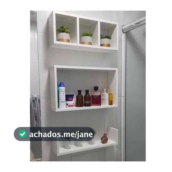 Kit Nichos 3 Unidades Decorativo Organizadores De Banheiro Prateleira Suspensa Mdf Cru e Branco novo