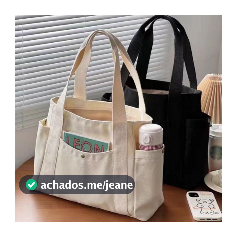 Bolsa de Lona Reforçada de Grande Capacidade para o Dia a Dia – Bolsa Tote Feminina Multifuncional de Estilo Minimalista