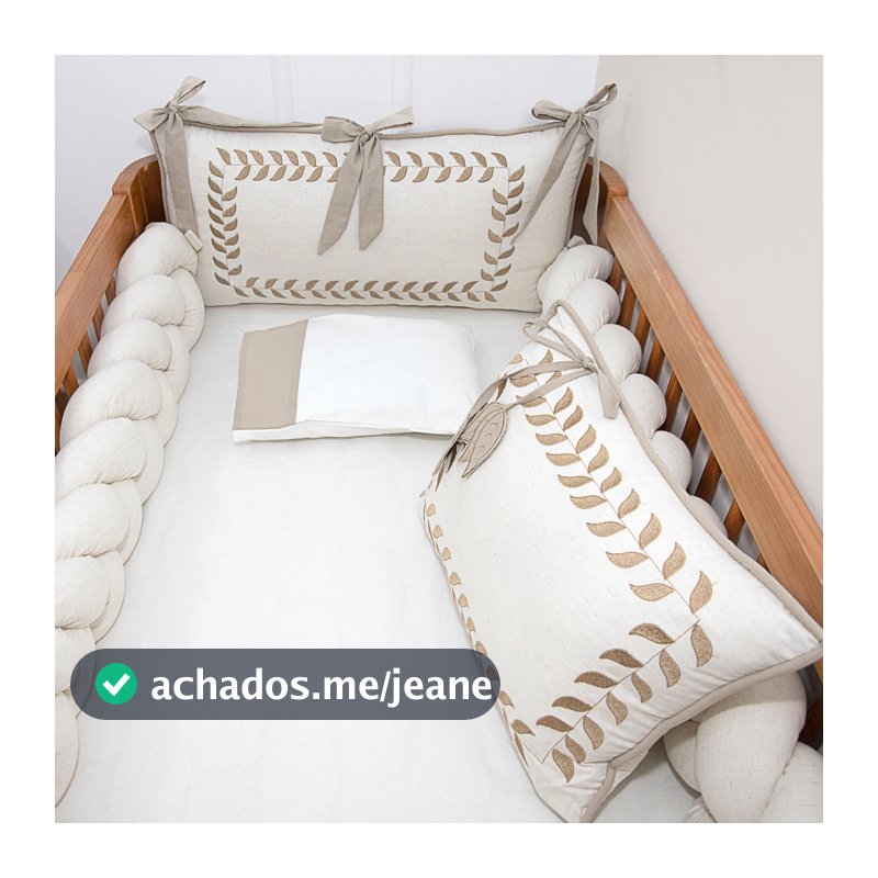 Kit Berço Linho Bege Menino Menina 6 Peças 100% Algodão Luxo Americano
