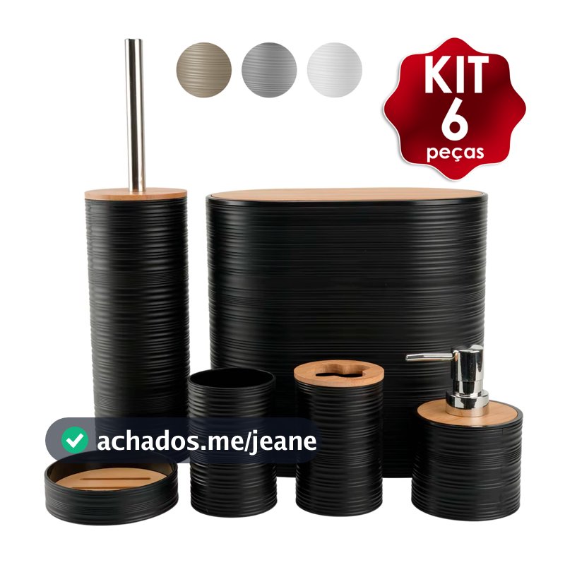 Kit Banheiro Completo 6 Peças Bambu Moderno com Tampa