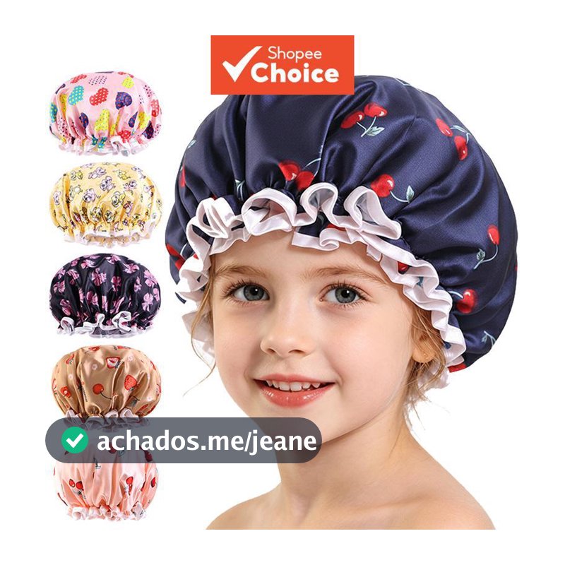Touca De Banho Impermeável Estampada Infantil De Camada Dupla Para Meninas