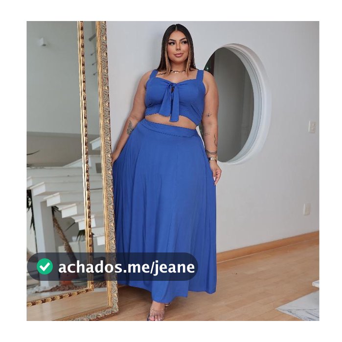 Conjunto longo plus size cropped y saia