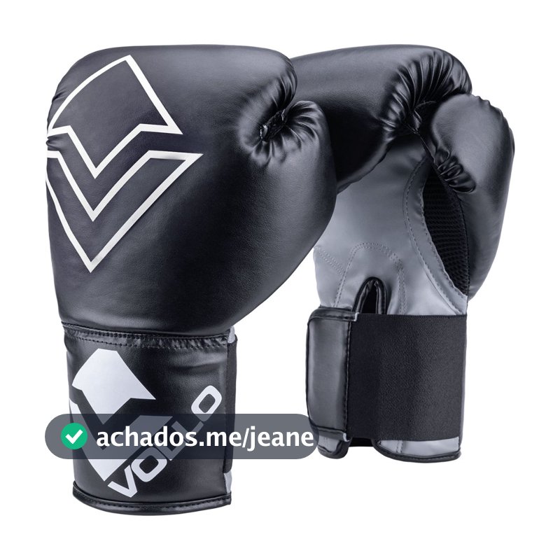 Luva de Boxe Adulto 12Oz Preta Vollo Muay Thai Artes Marciais Karate Luta MMA c/ Velcro