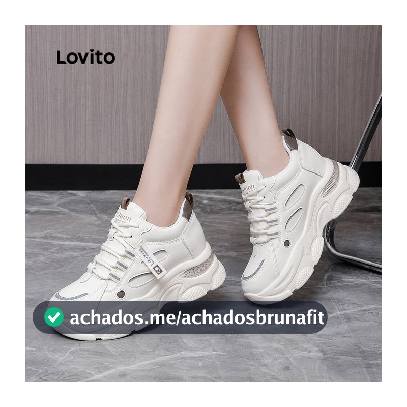Lovito Branco Casual Sapatos lisos para pai tênis respirável para mulheres LFA67248