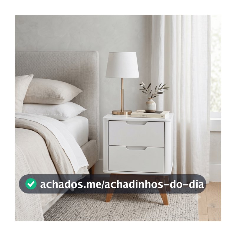 PROMOÇÃO Mesa Cabeceira 2 Gavetas Pés Madeira Maciça Cantos Arredondados Quarto Premium Moderna