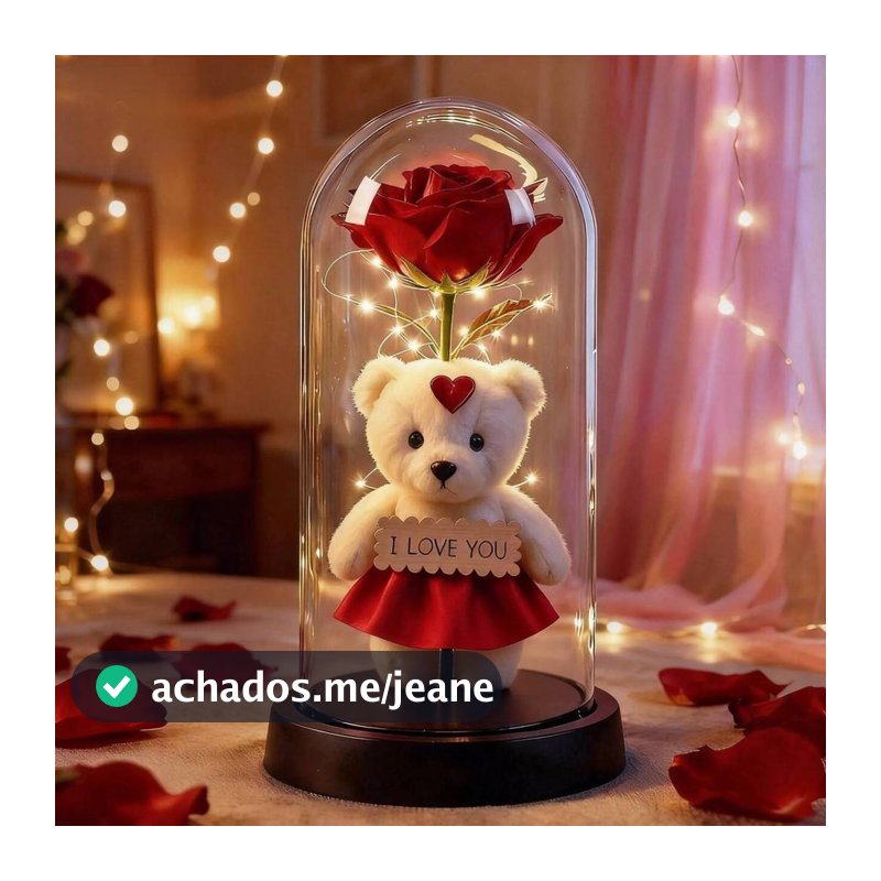 Rosa Encantada com Luz LED - Flor Eterna Decorativa em Cúpula de Acrílico Presente de aniversário para namorado