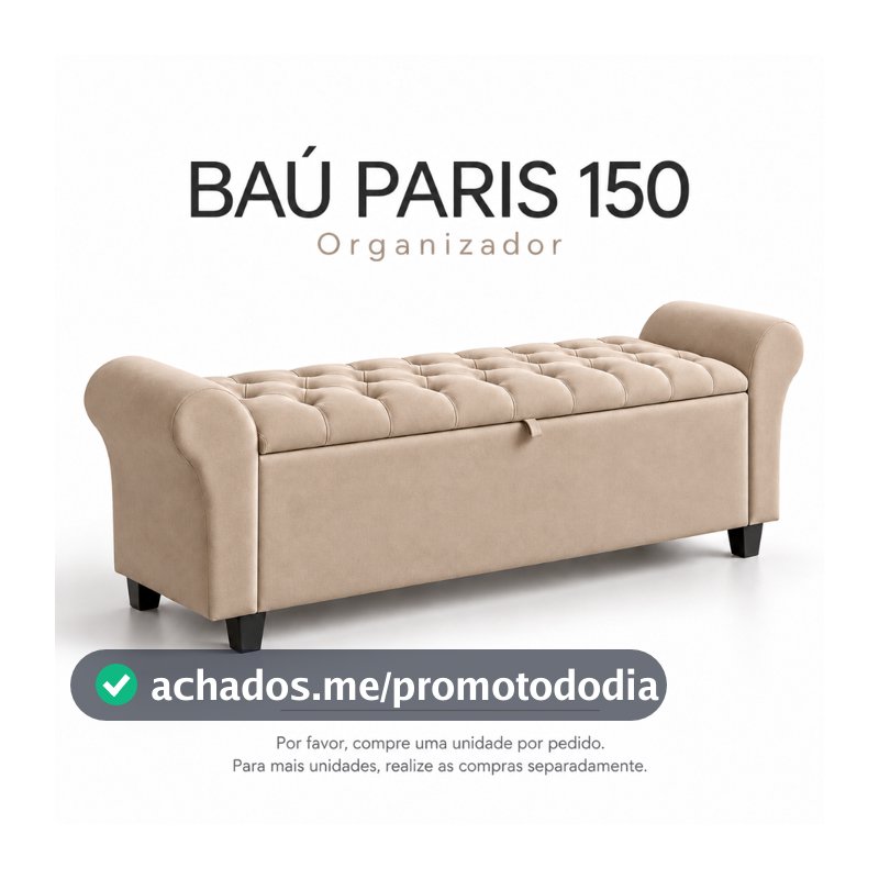 Baú Recamier Divã Paris Capitonê 150cm Para Cama Queen Tecido Suede Estrutura em Madeira  - AV