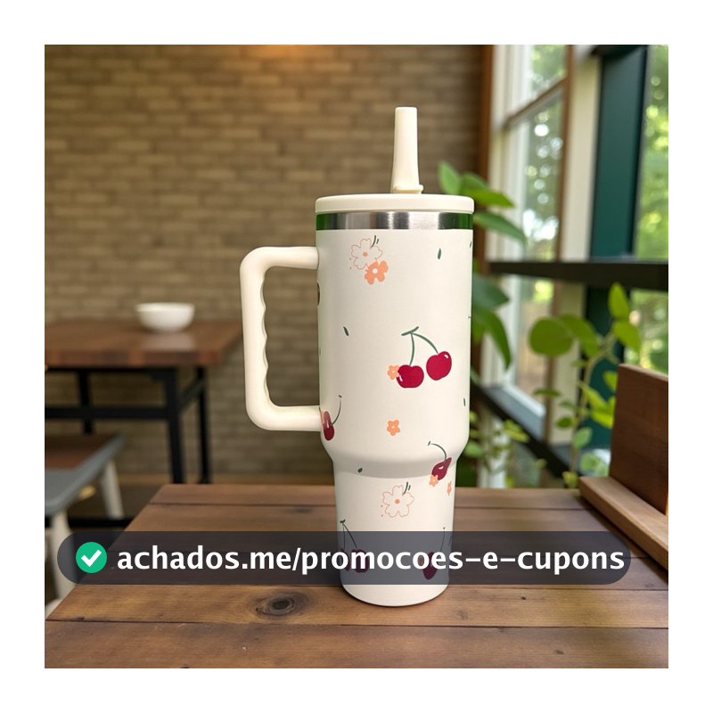 Garrafa copo térmica 1200ml blogueirinho floridas com tampa acrílica E proteção de silicone