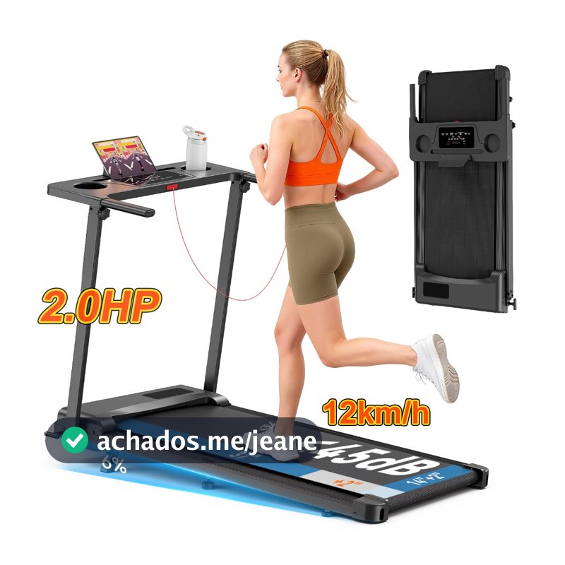 Esteira Elétrica Dobrável QBuen 2.0HP Silenciosa 1-12km/h, Carga 150kg, Inclinação 0-6°, Display LED,  Academia em Casa