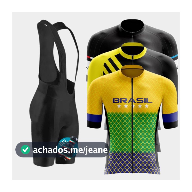 Kit Conjunto Ciclismo Masculino Bretelle Camisa Short Forro Gel Roupa Ciclista Bike Pedal MTB