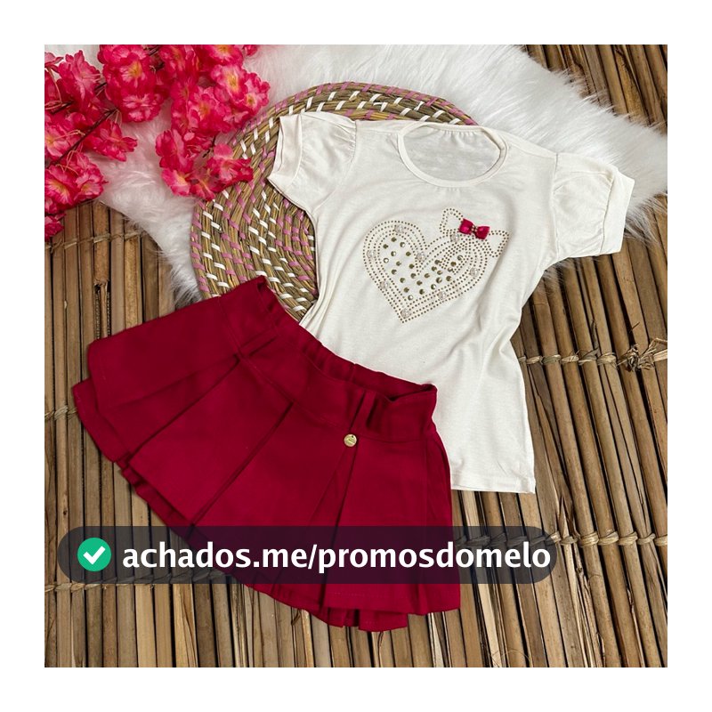 CONJUNTO INFANTIL DE SAIA OU DE SHORTS PEDRARIA VERAO LELELI