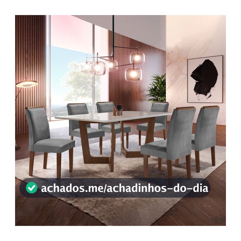 Conjunto Sala de Jantar Nápoles Tampo Vidro/MDF com 6 Cadeiras Luísa Smart Plus