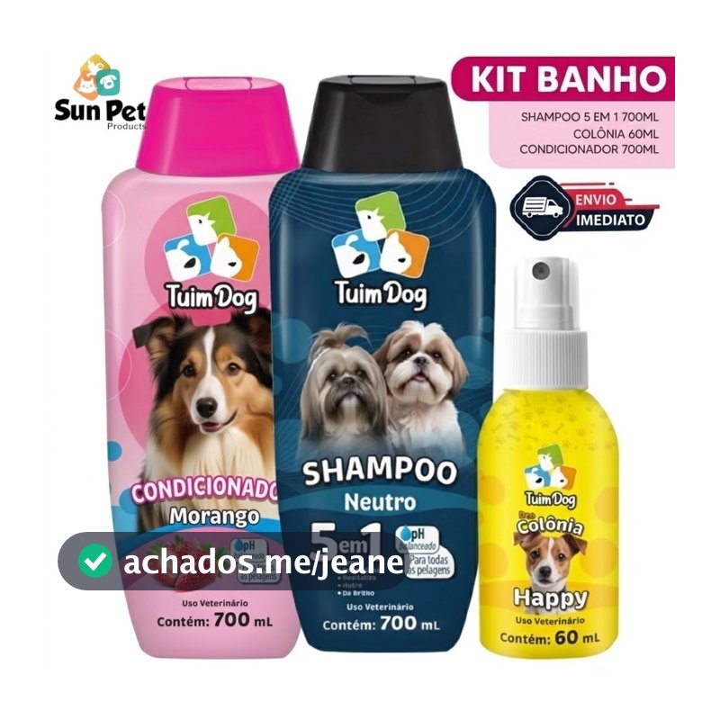 Kit Shampoo para Cachorro Neutro Shih Tzu Lhasa Apso + Condicionador + Colônia Pet Cães Envio Rápido