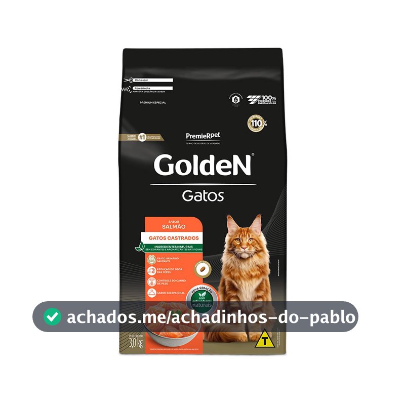 Ração Golden Para Gatos Adultos Castrados Sabor Salmão 3Kg