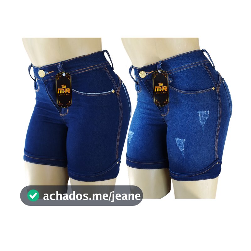 Kit 2 Shorts Jeans Com Lycra Cintura Alta Bermuda Cós Alto Meia Coxa
