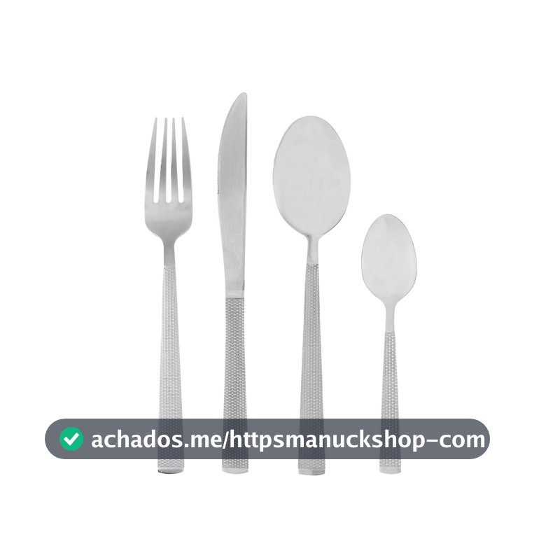 Faqueiro 16 Peças Aço Inox Santorini Lyor Prata Jogo de Talheres Completo para 4 Pessoas Mesa Posta Sobremesa Resistente