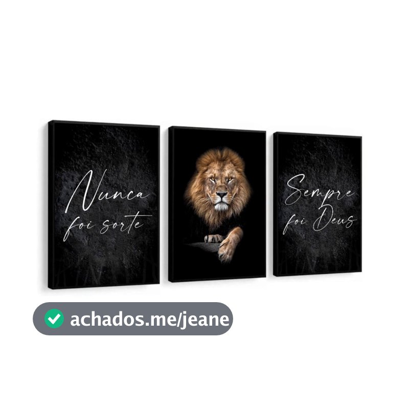Kit Quadros Decorativos Mosaico 3 Peças Trio Frase Nunca Foi Sorte Sempre Foi Deus Salmo Leão Judá Rústico Personalizado
