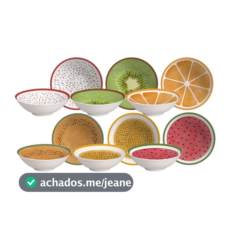 Kit com 6 bowls cumbucas salada de frutas 350 Ml Frutas coloridas Alleanza Cermica