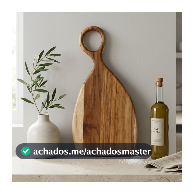 Tábua de Corte Frios e Servir Com Cabo Royal P Decorar Cozinha Mesa Posta – Madeira de Teca 38x19cm