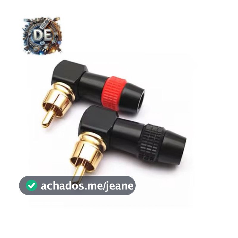 kit 5 Pares Conector RCA Macho 90 Graus Dourado para Solda Áudio Vídeo Vermelho Preto