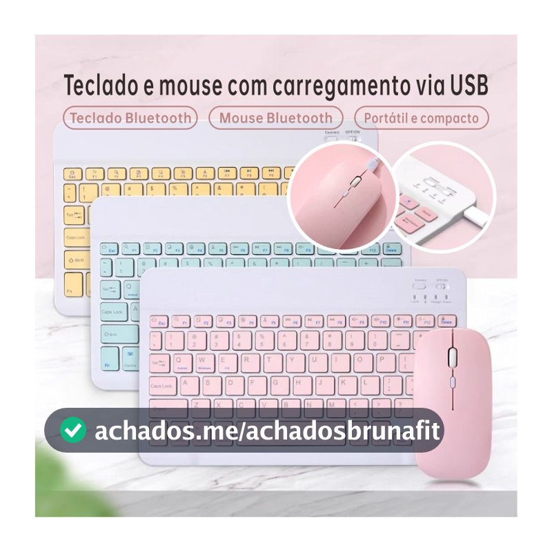 Teclado e mouse sem fio—Compatível com tablet，Notebook e celular, Recarregável e 150h de Bateria