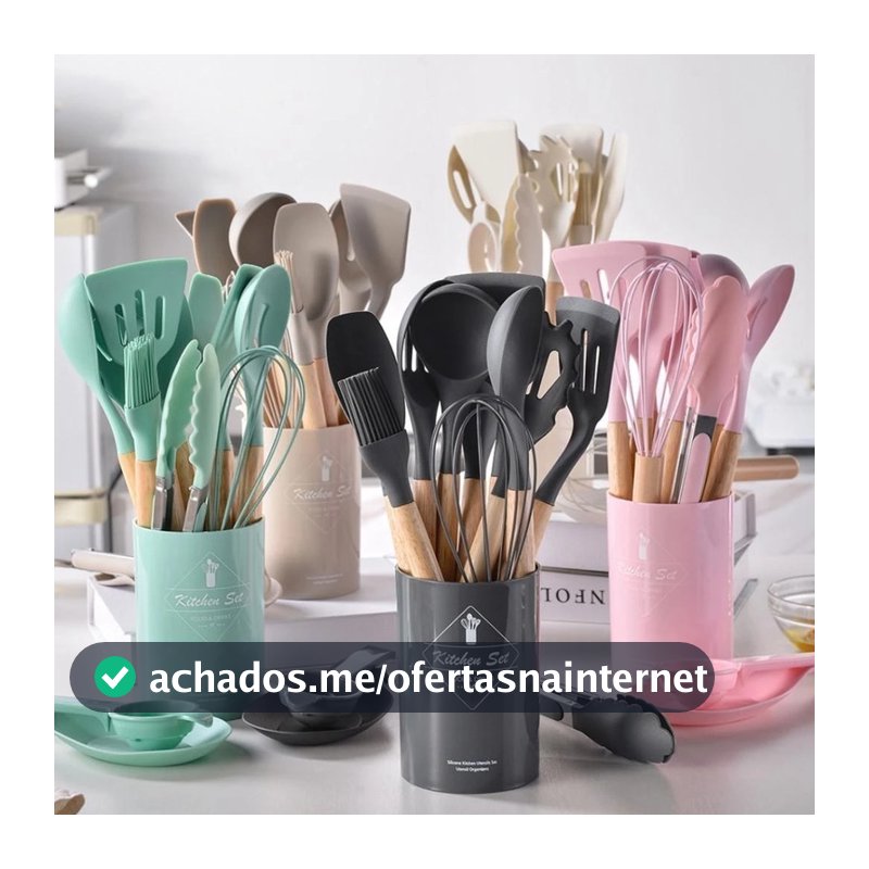 Kit Completo de Cozinha Silicone 12 Peças Colher Espátula Concha Escumadeira ( cor aleatória )