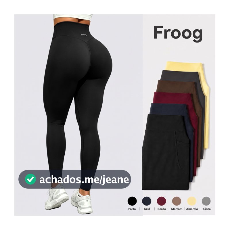 Froog Calça Legging Feminina Roupa de Academia com Bolso +Zero Transparência +Cintura Alta +Elástica+Fitness