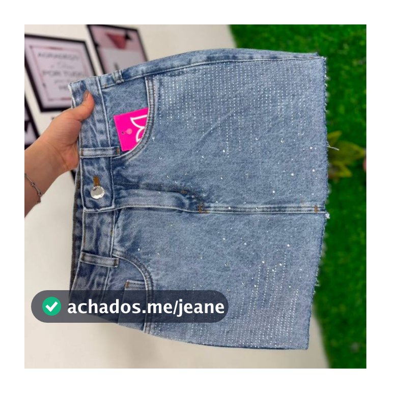 Saia Jeans Lavagem Clara Com Strass E Barrinha Costurada |Verão