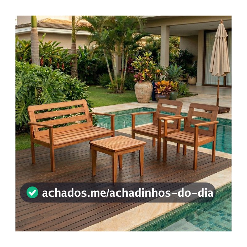 Conjunto para Jardim em Madeira Maciça 1 Sofá 2 Poltronas e Mesa de Centro Yescasa Marrom Cairo Não