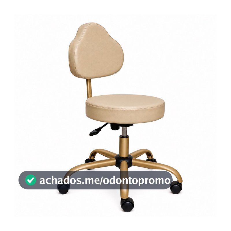 Cadeira Mocho Plus para Manicures Clinicas Odontologica Couro Sintético- Base Giratória Dourada