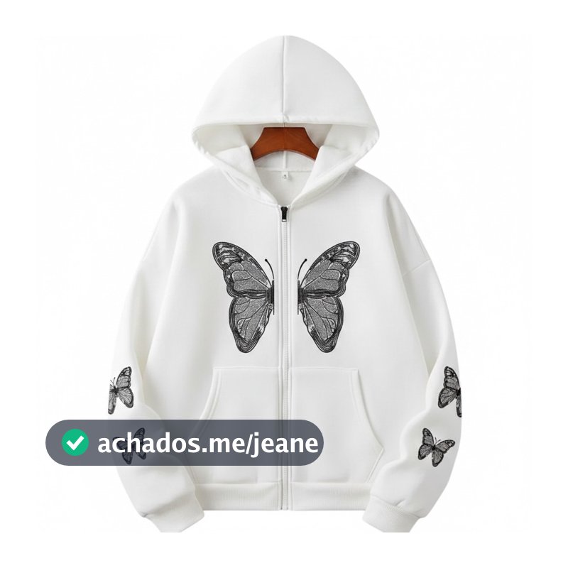 Moletom Aberto com Borboletas  Zíper  Estilo Coreano Estilo Tumblr  Confortável