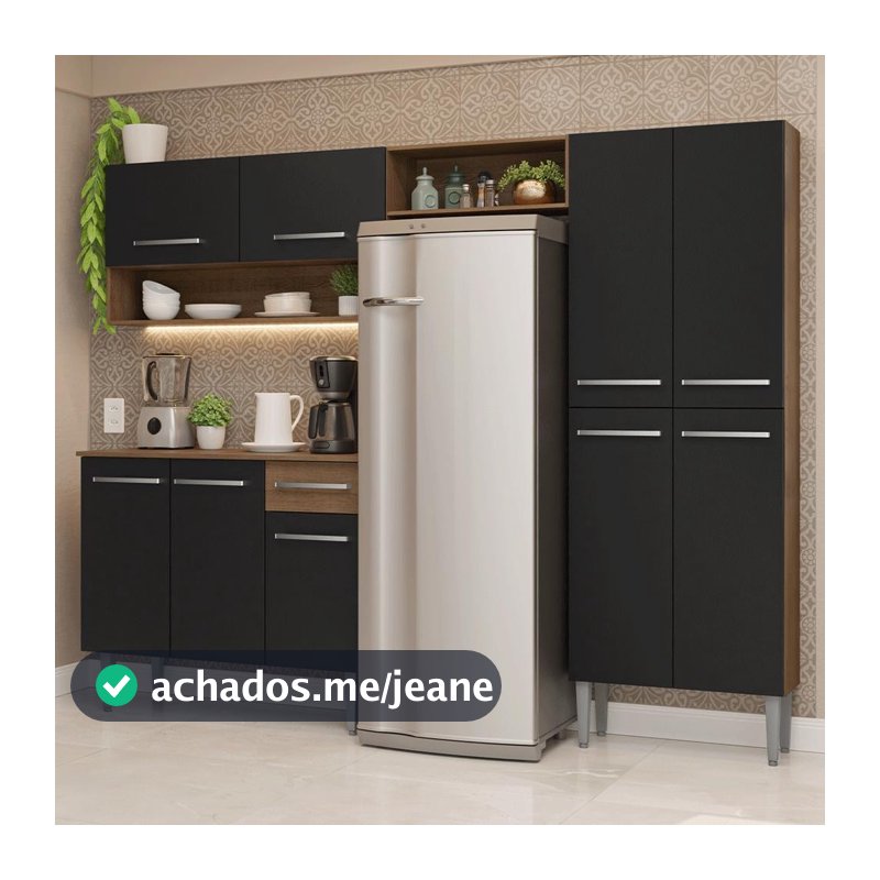 Armário de Cozinha Completa 229cm Rustic/Preto Emilly Madesa 017