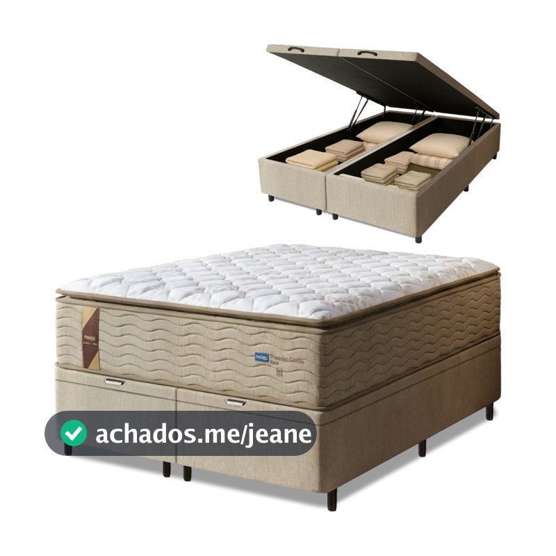 Cama Box Baú Colchão Casal Queen Probel Molas Guarda Costas Max Pillow Top 158x198x81cm Bege/Branco