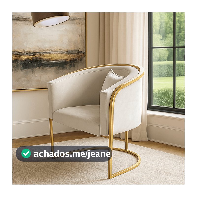 Poltrona Lavínia para Sala Recepção Escritório Salão - Poltrona Luna Decorativa Luxo Base de Ferro Dourado Moderno