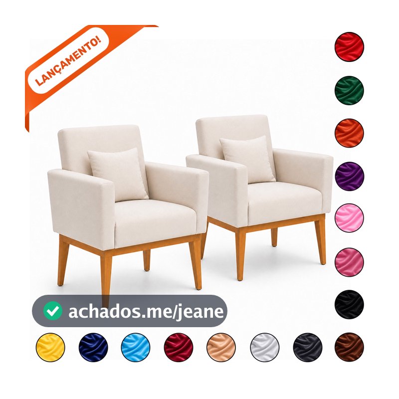 Kit 2 Poltronas Decorativo Para Sala Decorativa Nina Base Reforçada Suede Aninha Decor