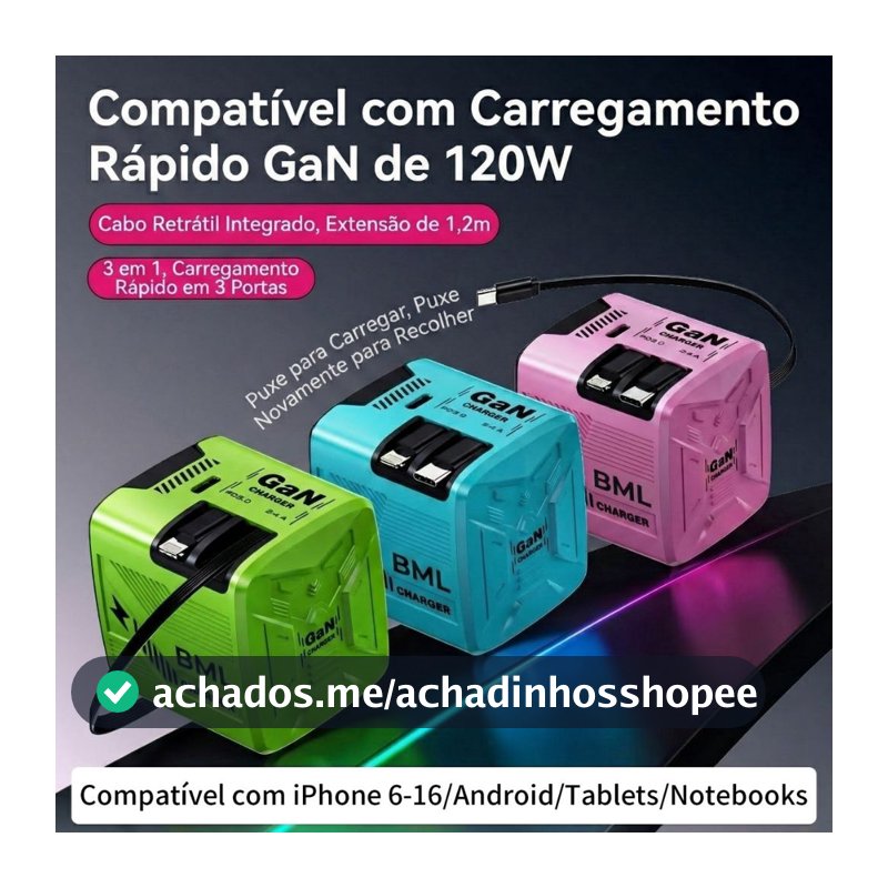 Cabo De Dados Retrátil De Alta Velocidade 120W GaN USB Tipo C Carregamento Rápido  PLUG