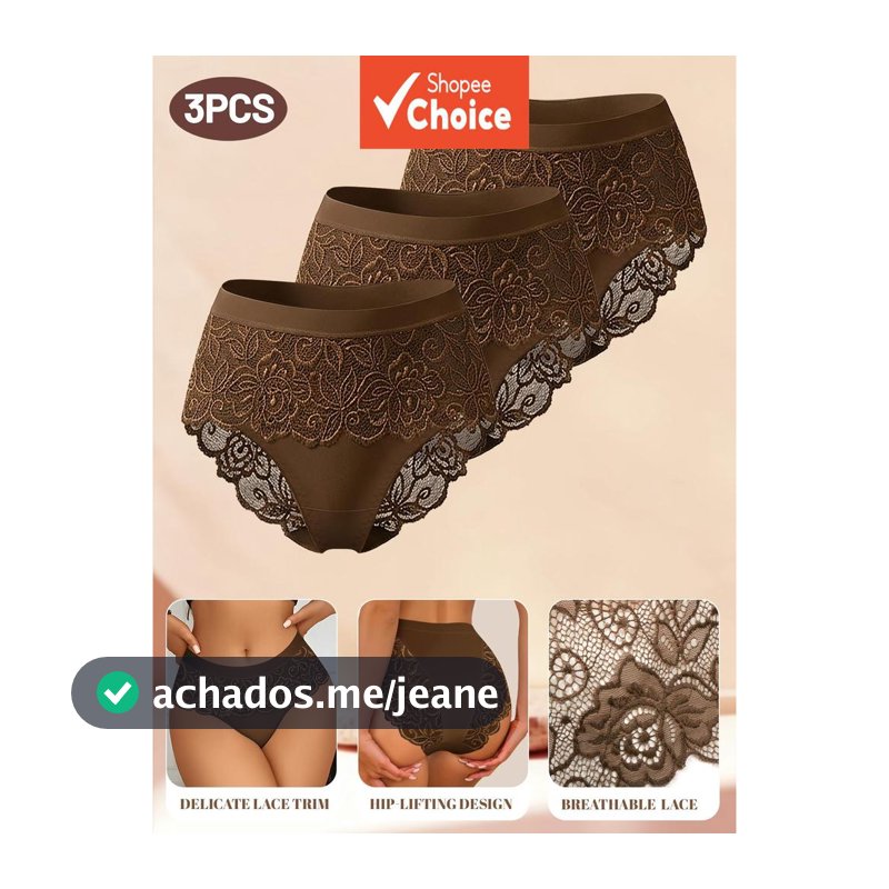 MEIYATANG Kit 3 Calcinhas Cintura Alta Modeladora – Calcinhas com Renda, Tecido Leve, Macio e Respirável